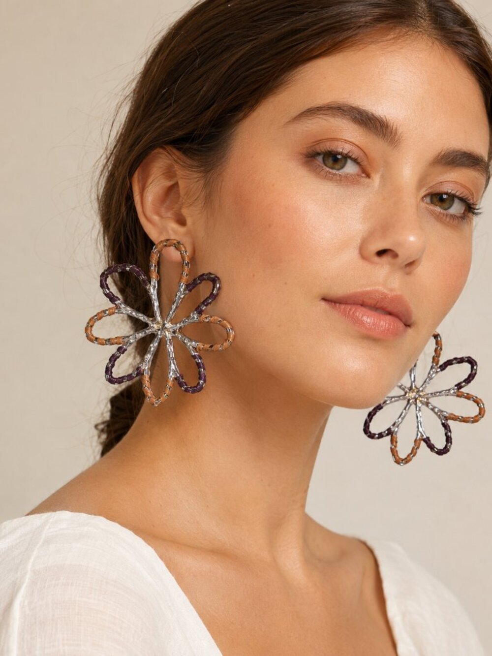 Natura Silver Tone Flower Drop Earrings